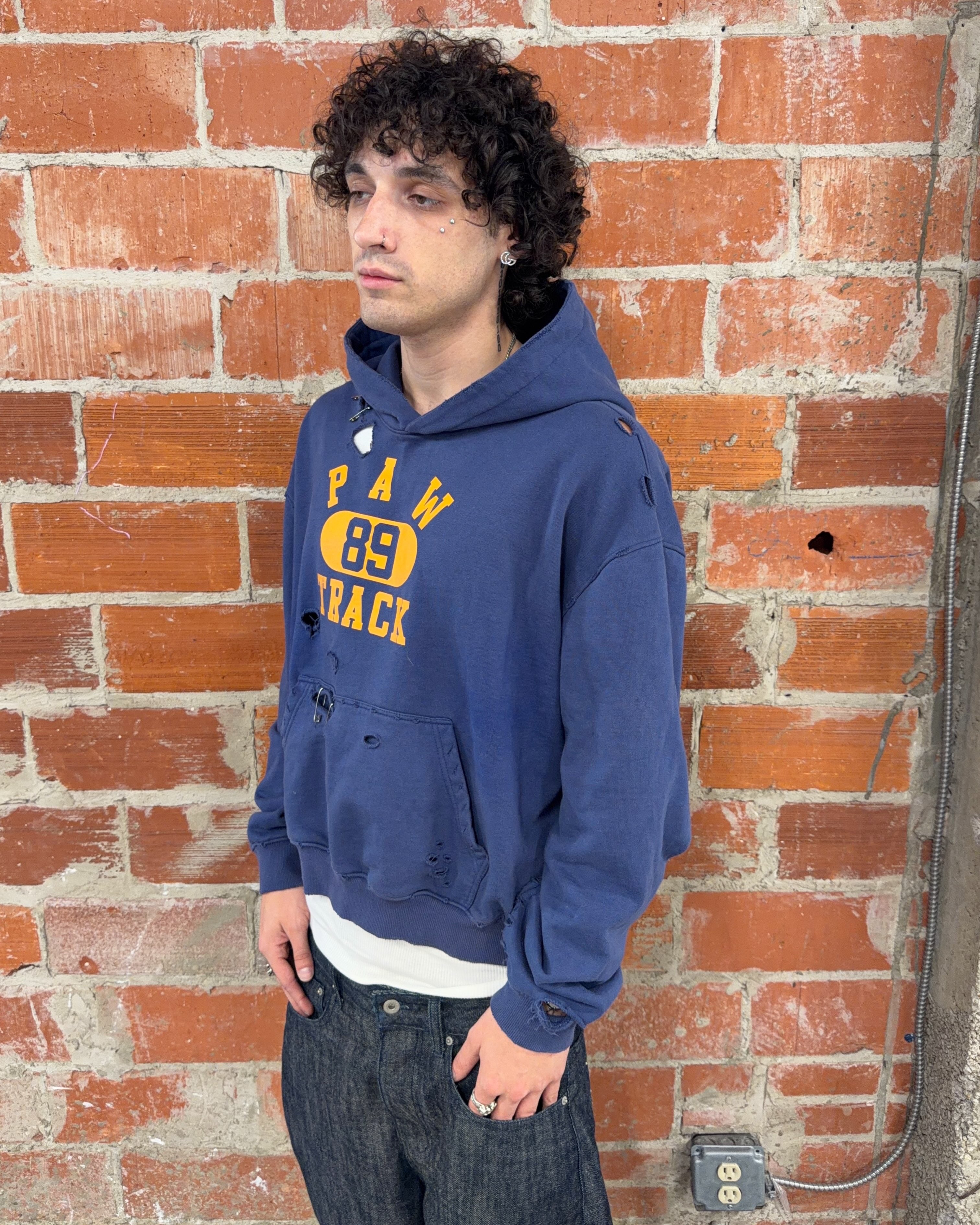 Distressed Track Hoodie