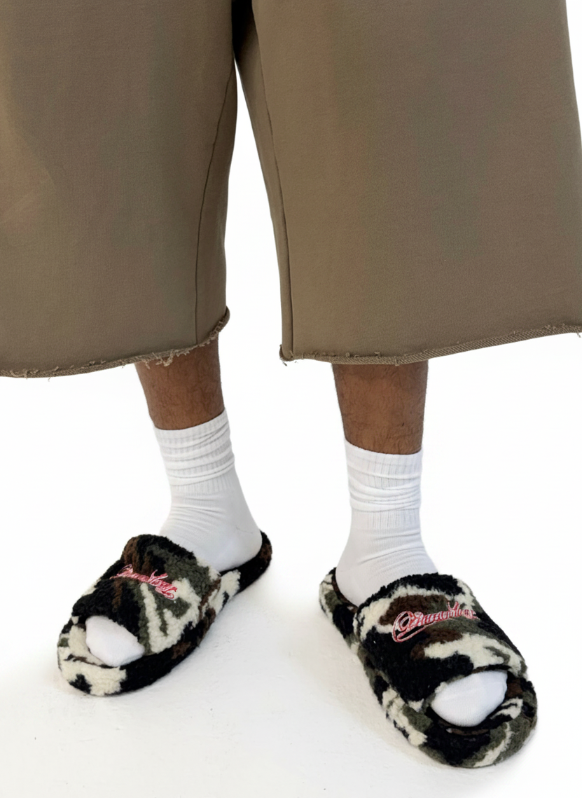 camo fur slides